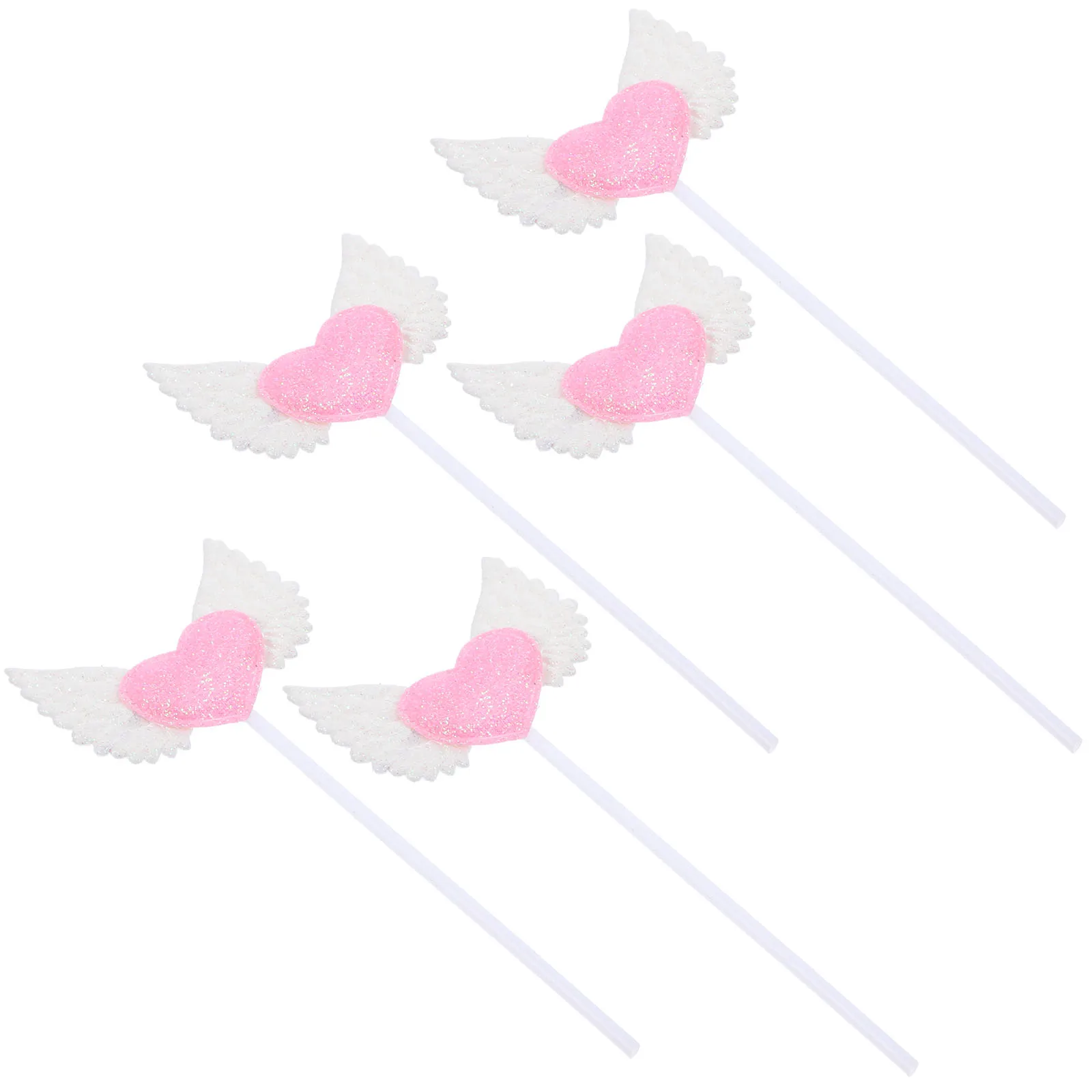 

5 Pcs Heart Wings Cake Toppers Pink Home Accessories for Wedding Party Dessert Cupcake Picks Birthday Theme Kitchen Bar Tools