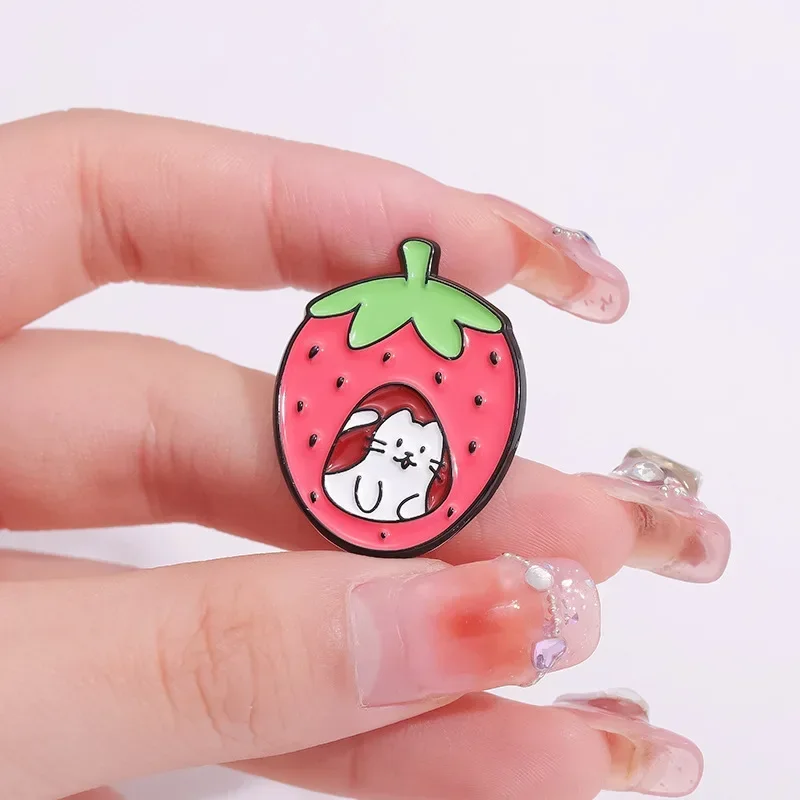 Fruit Cat Enamel Pin Cute white cat in watermelon apple pear pineapple strawberry orange brooch Lapel Accessories Metal Badge