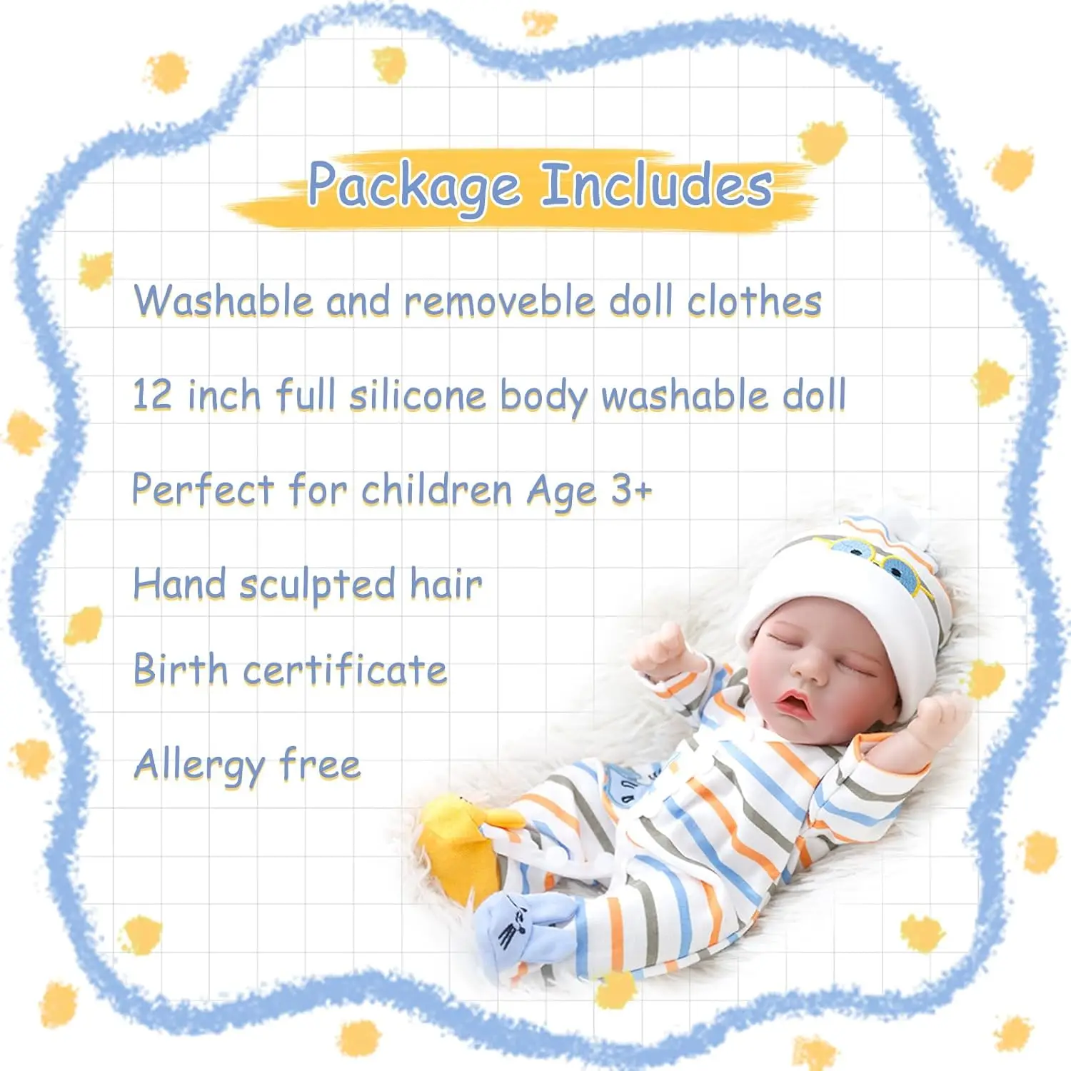 FASMAS Realistic Reborn Baby Doll - 12 Inch Lifelike Newborn Full Vinyl Sleeping Baby Dolls That Look Real , Real Life Newborn B