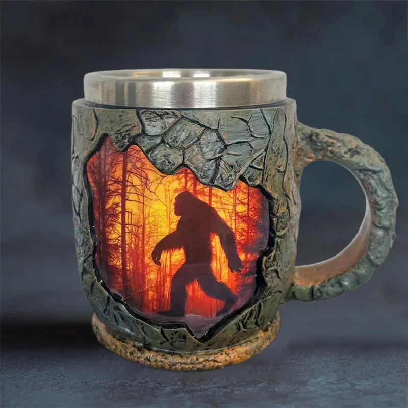 

Bigfoot Forest Flame Resin Stainless Steel Mug Home Office Outdoor Afternoon Tea Coffee Tea Milk Drinking Cup Tool Explorer Gift