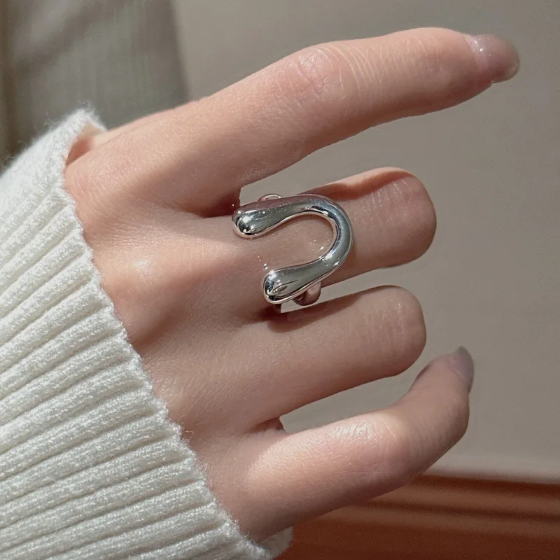S925 Sterling Silver Korean Version Niche Design Sense U-shaped Retro Basic Ring Wholesale 44JZ53