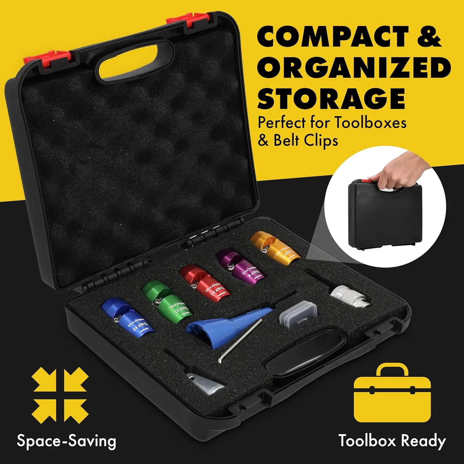 Abisolierzange für Bohrmaschine, 6–14 AWG-Set mit Stecknuss-Bithalter, Sechskantschaft-Adapter, Schlüsselanhänger, Schraubendreher-Verlängerung, Schnellwechsel B