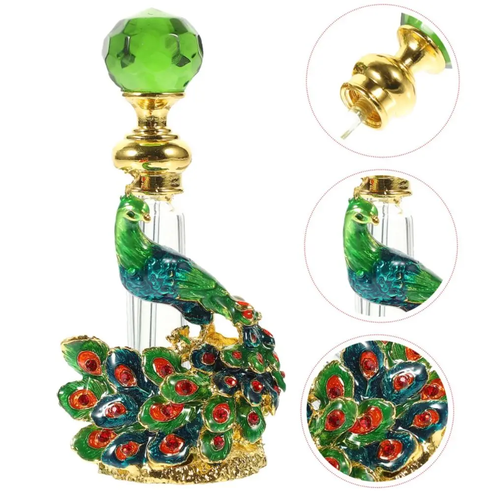 Vintage Metal Luxury Peacock Perfume Bottle Dubai Arab Style Essential Oils Dropper Bottle Container Middle East Wedding Decor