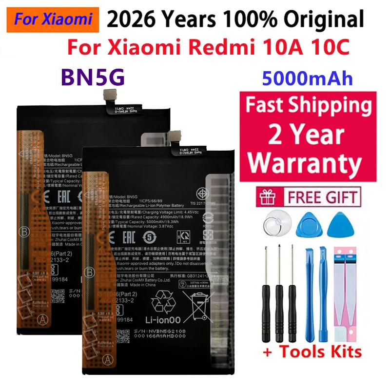 Batería original de alta calidad 100% BN5G para Xiaomi Redmi 10C / 10A Mi Redrice 10C / 10A 5000mAh, envío rápido
