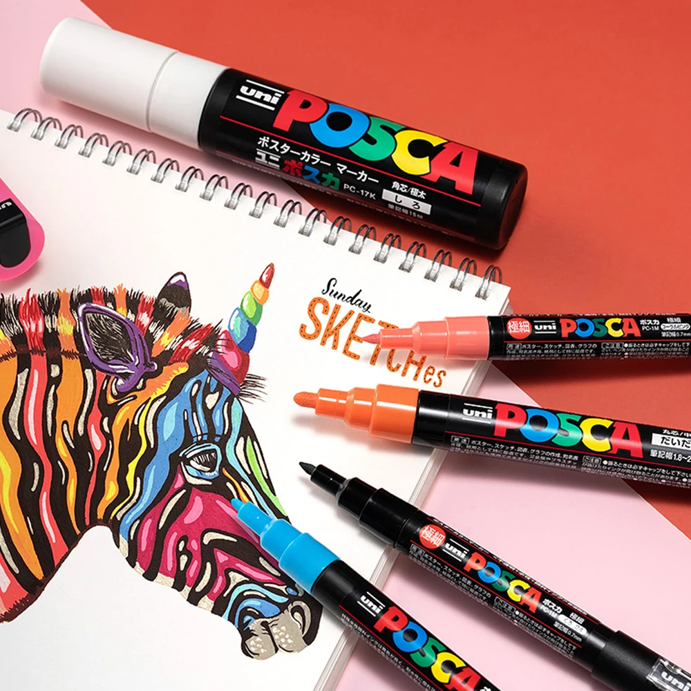 16 قطعة مجموعة علامات UNI POSCA اليابانية أكريليك الكتابة على الجدران رسم دائم مقاوم للماء للأطفال رسم PC-3M/1M/5M لوازم فنية
