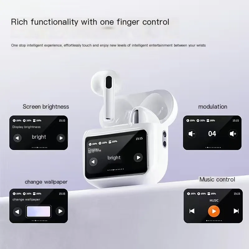 Wireless Bluetooth LCD Colour Smart Touch Screen Earpods Semi-in-ear Noise Canceling Earbuds Ultra Long Endurance Earphones