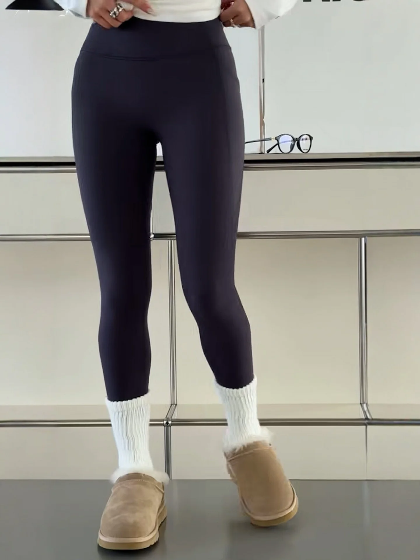 

Warm Fce Lined Yoga Pants High Waist 7/9 Length Casual Cotton Thermal Slimming Base Layer Trousers by YdaA25