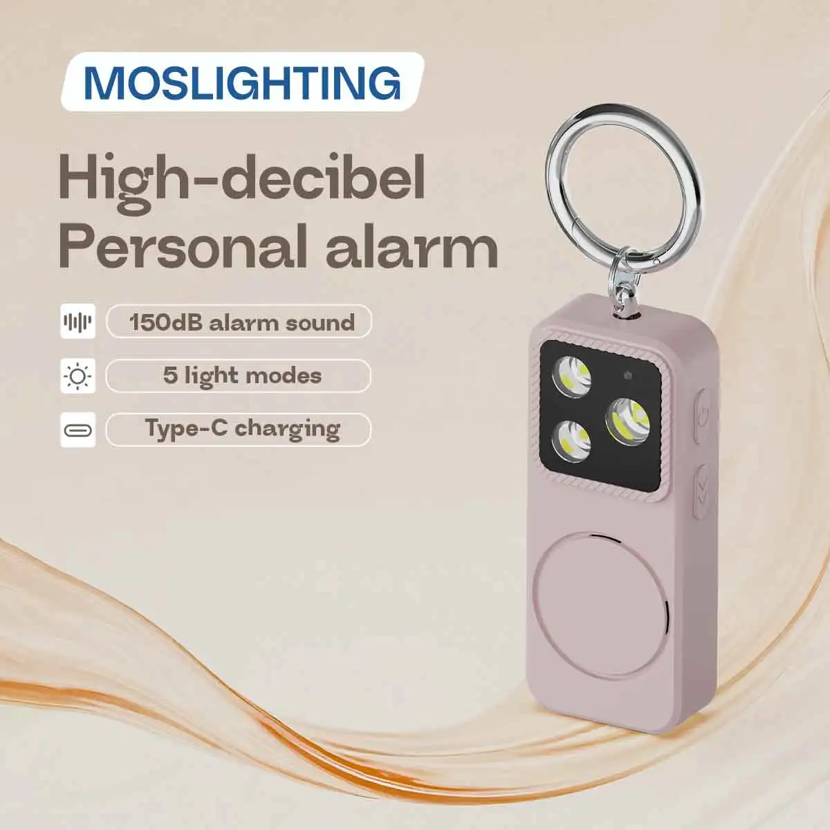 MOSLIGHTING Mini Keychain Light Pocket Work Light USB Flashlight with 150dB SOS Lighting Anti-Wolf Emergency Safety Alert Device