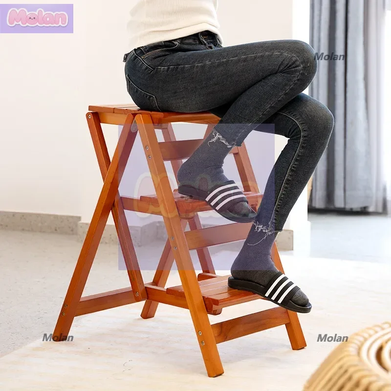 

Seated Solid wood folding ladder stool Thickened non-slip step stool Household climbing storage Multi-purpose portable storage l