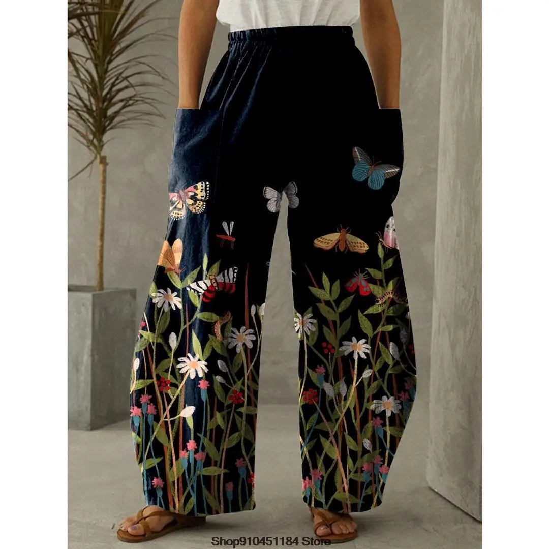 2023 Summer Trend: Women\'s Butterfly Print High Waist Wide Leg Pants - Fashionable and Unique Street Style Summer Outfit