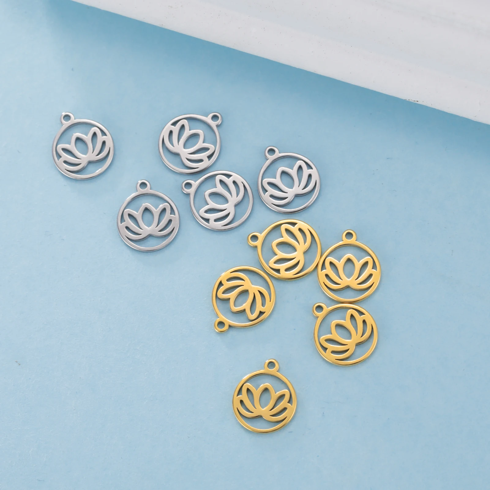 Skyrim 5 Stück/Set Edelstahl Lotusblumen-Anhänger für Schmuckherstellung Chakra Buddhismus DIY Anhänger für Ohrringe Halsketten Armbänder – Detail 8