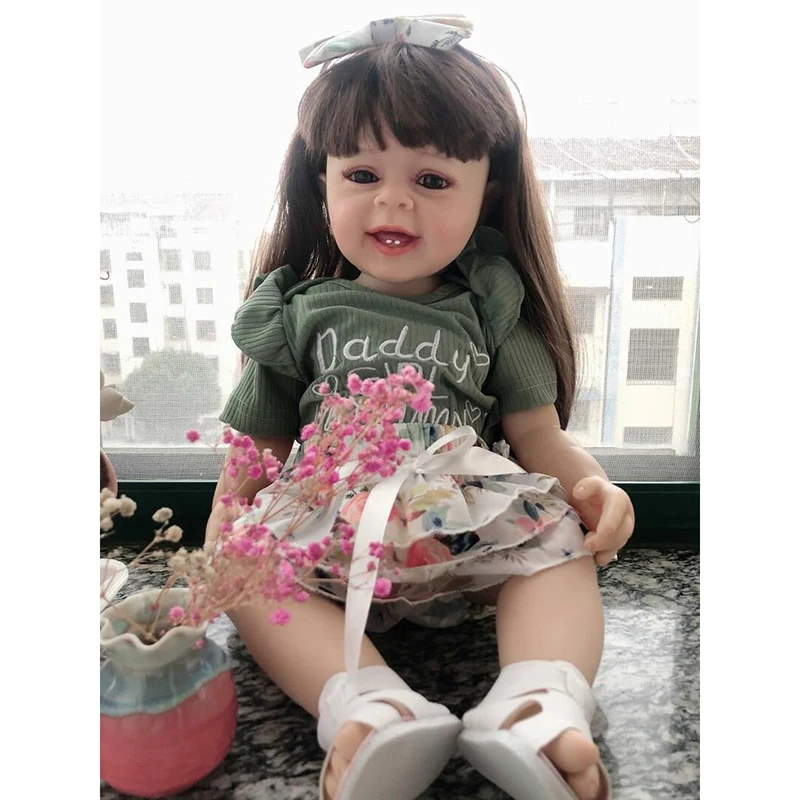 

NPK 55CM Full body Girl Yannik Reborn Finished Doll Painted as in Picture Baby With long wig Hair Lifelike Hand Painted Art Doll