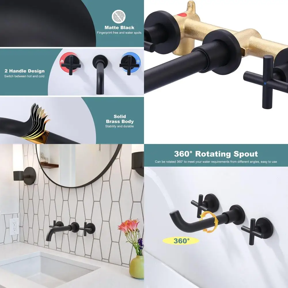 

2-Handle Wall-Mounted Matte Black Vessel Sink Faucet with Included Rough-In Valve