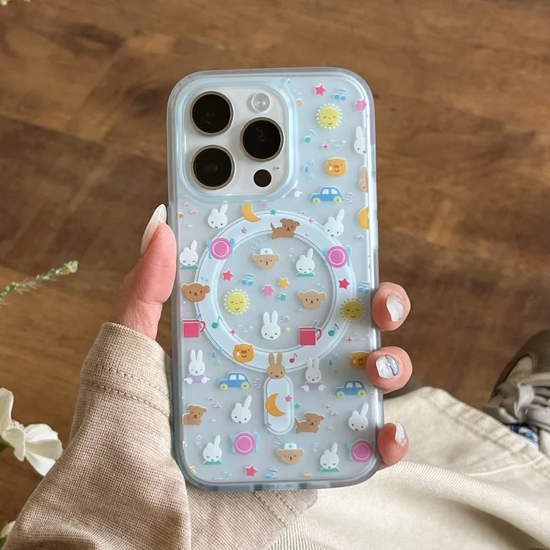 Custodia per telefono Miffy con supporto Kawaii Miffy Rabbit adatta per Iphone 15 Custodia per cellulare Cartoon Rabbit Staffa magnetica per rotazione