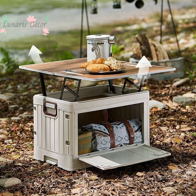 

Portable folding outdoor picnic table Thickened multi-functional integrated storage box Mobile table Camper table Dual-purpose
