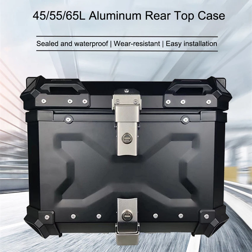 

Motorcycle Rear Top Case Moto Luggage Storage Tail Box Waterproof Motorcycle Aluminum Trunk Key Lock Tool box 45L/55L/65L