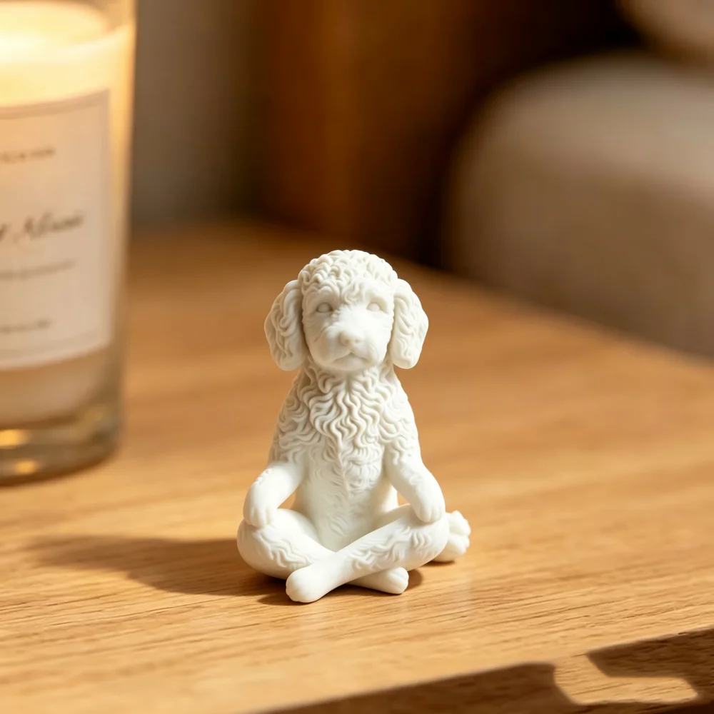 Meditation Poodle Mini Sculpture Cross Legged Yoga Dog Ornament Auto Interior Tabletop Office Pet Decor Handicraft Gift 3D Print