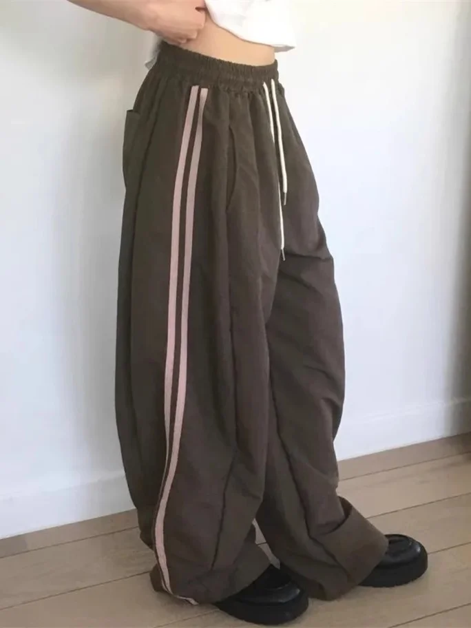 

SEI уличные летние повседневные брюки женские свободные тренировочные нейлоновые прямые брюки с высокой талией длинные брюки с двумя полосками моющиеся для похудения