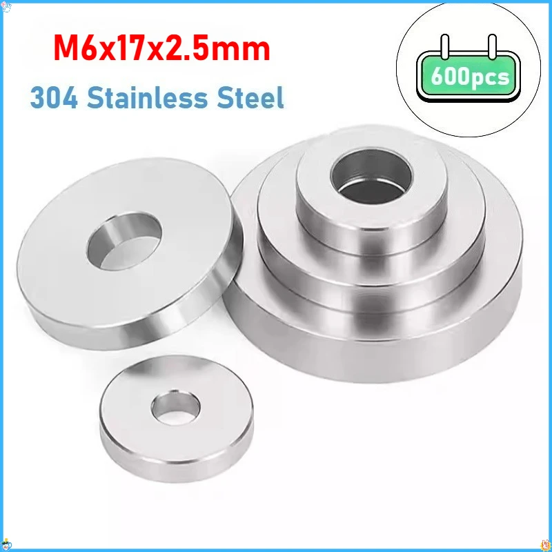 600pcs 304 Stainless Steel Smooth Extra Thick Washers Enlarged Gasket Flat Washers Customized Size M6x17x2.5mm