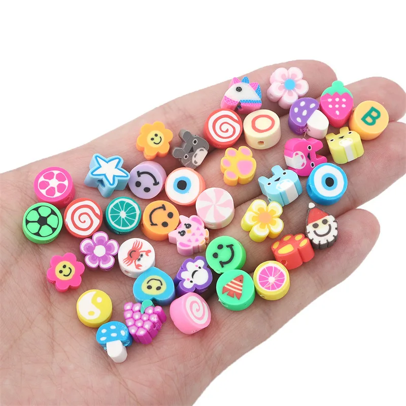 100Pcs Random Style Polymer Clay Beads Stars Fruit Flowers Heart Loose Spacer Beads for Women DIY Jewelry Making view 3