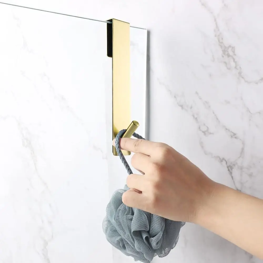 Drilling-Free Stainless Steel Shower Door Hook Space Saving Wall Mounted Bathroom Hooks Rustproof Over The Door Hanger Sauna