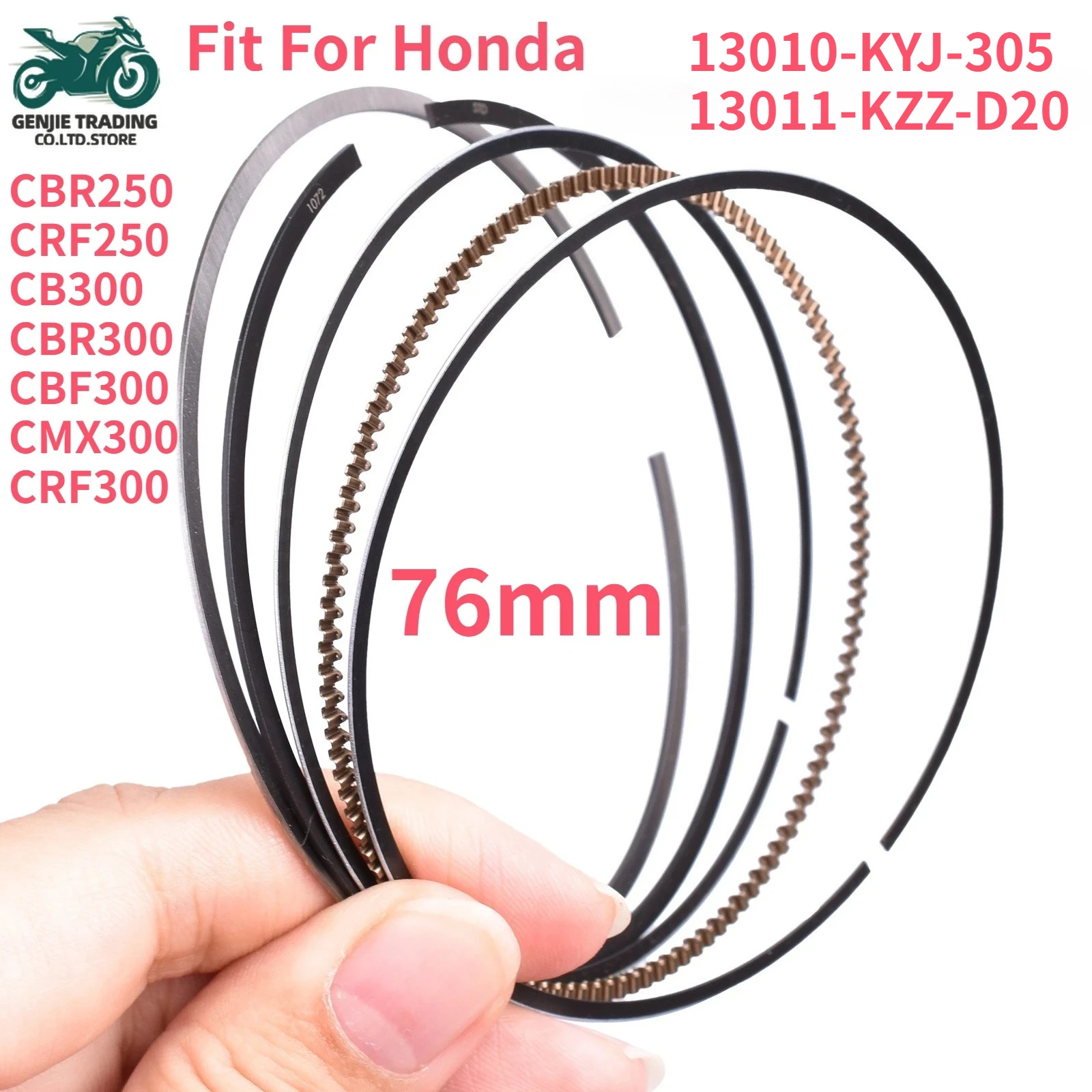 Anillos de Pistón de Moto de 76 mm para Honda CBR250R 11-18, CRF250L, CB300F, CB300R 19-24, CBF300 18-24, CMX300 Rebel 300, CBR300, CRF300L 21-24