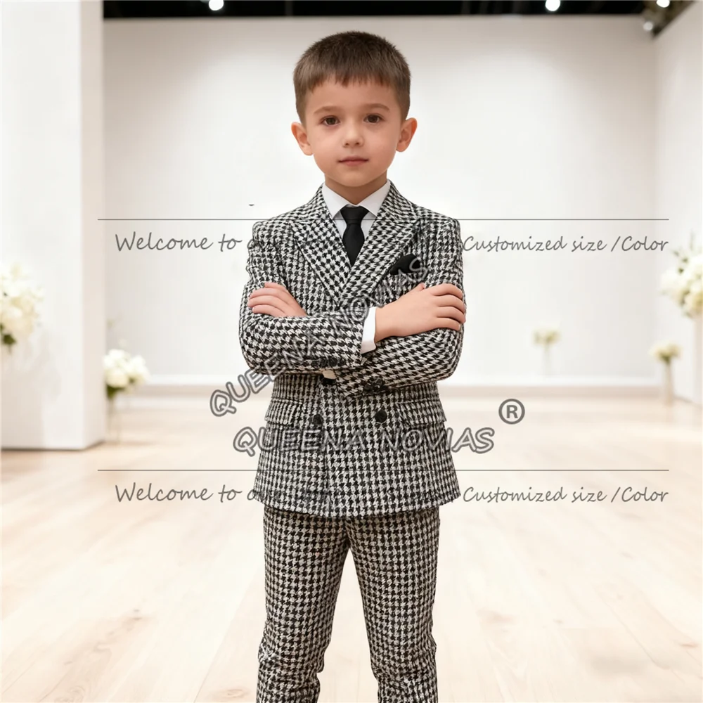 Costume en laine à chevrons pour garçon, tenue pour mariage, Blazer à Double boutonnage, pantalon, ensemble 2 pièces, fête formelle pour enfants, smoking, 2025