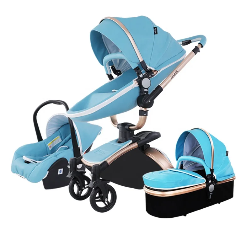 Fashion PU Leather 3-in-1 Foldable Baby Stroller Travel System with Portable Bassinet Alloy Carton Box Hot Sell Baobaohao Brand