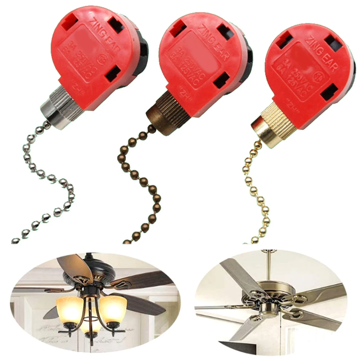Commutateur de ventilateur de plafond 3 vitesses 4 fils ZE-268S1 nervure de ventilateur JOSwitch Commutateur de commande de vitesse de remplacement Commutateur de lustre 3 pièces