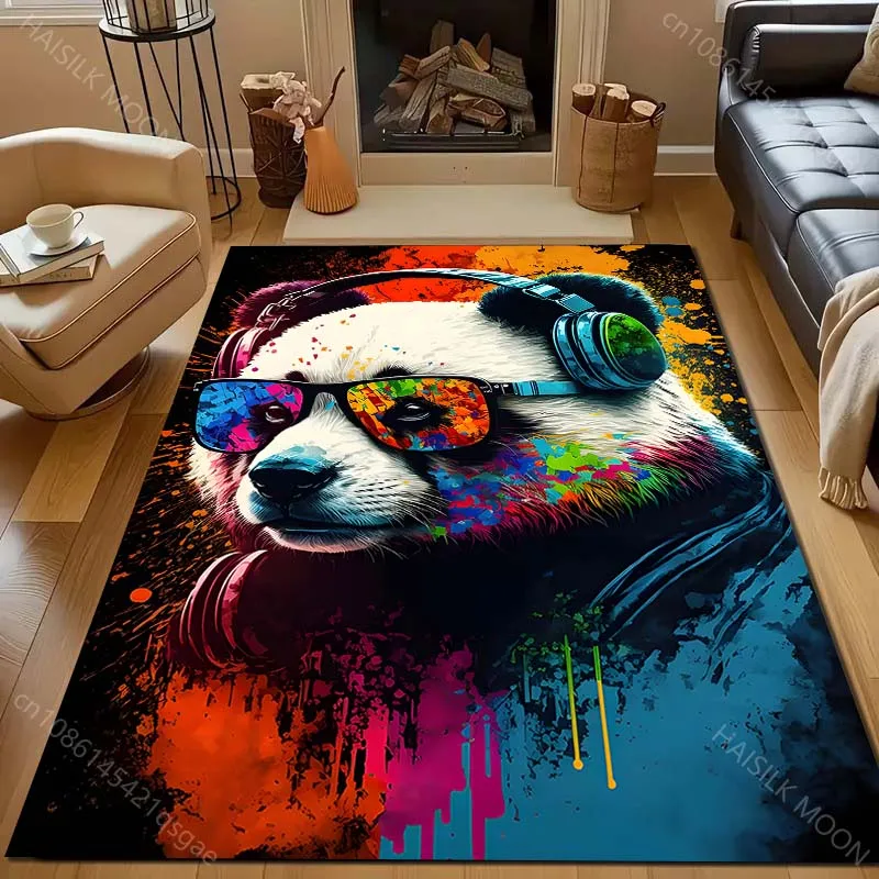1PC Panda with headphones colorful Pattern Rug Carpets for Bedroom Living Room Sofa Mat Creative Door Mat Cloakroom Home Decor