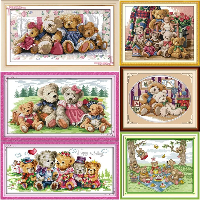 Oneroom-happy bear family the teddy bear, DIY, DIY, DIY, embroidery, Chinese cross stitch kits, cross stitch set