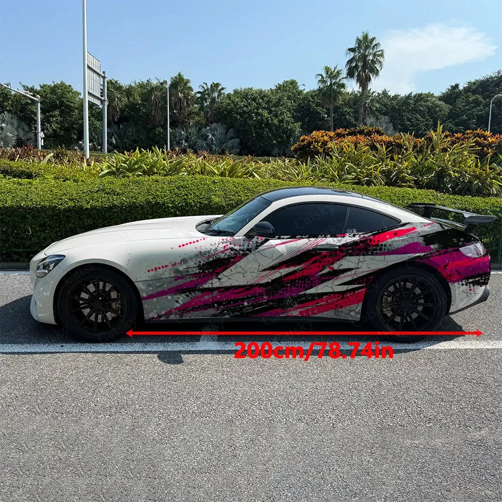 2pcs Neon Color Block Mechanical Style Car Side Wraps, Self-Adhesive PVC Waterproof & Scratch-Resistant Stickers, Car Accessory