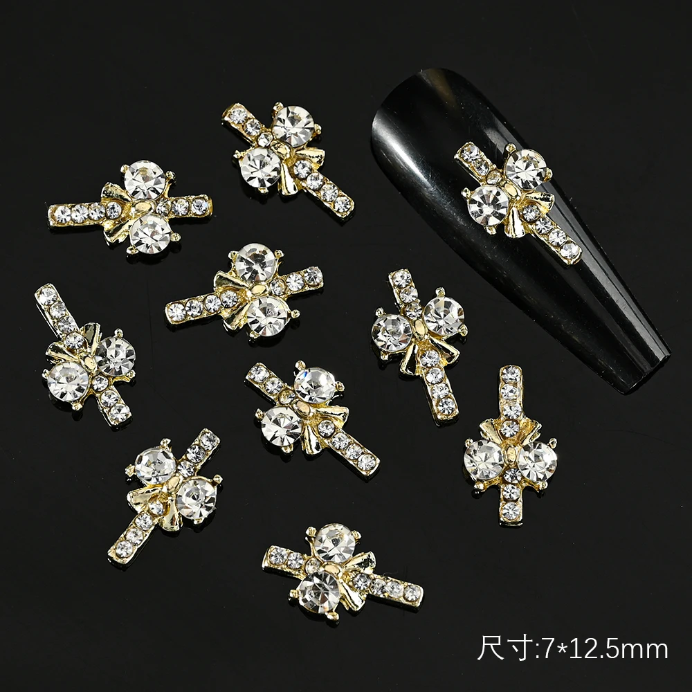 10Pcs Christmas Garland Bow 3D Nail Art Charms Sparkly Alloy Gold/Silver Wreath Design Jewelry Luxury Manicure Rhinestone Parts image 6