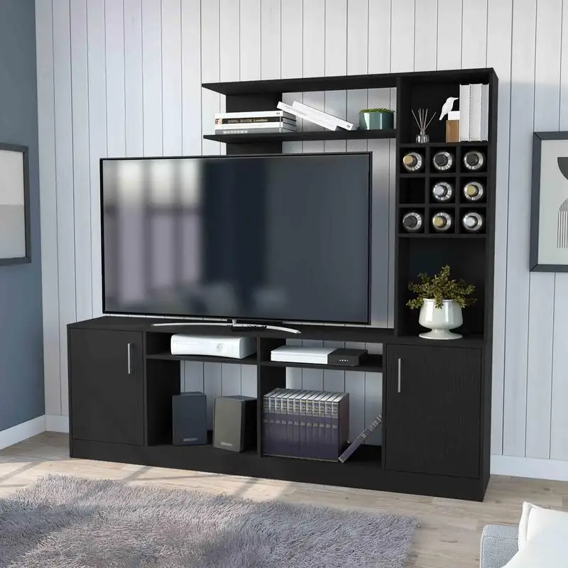 Vibrant Entertainment Center for TVs Up to 78 Inches with Double Door Cabinet, Storage Spaces, and Six External Shelves