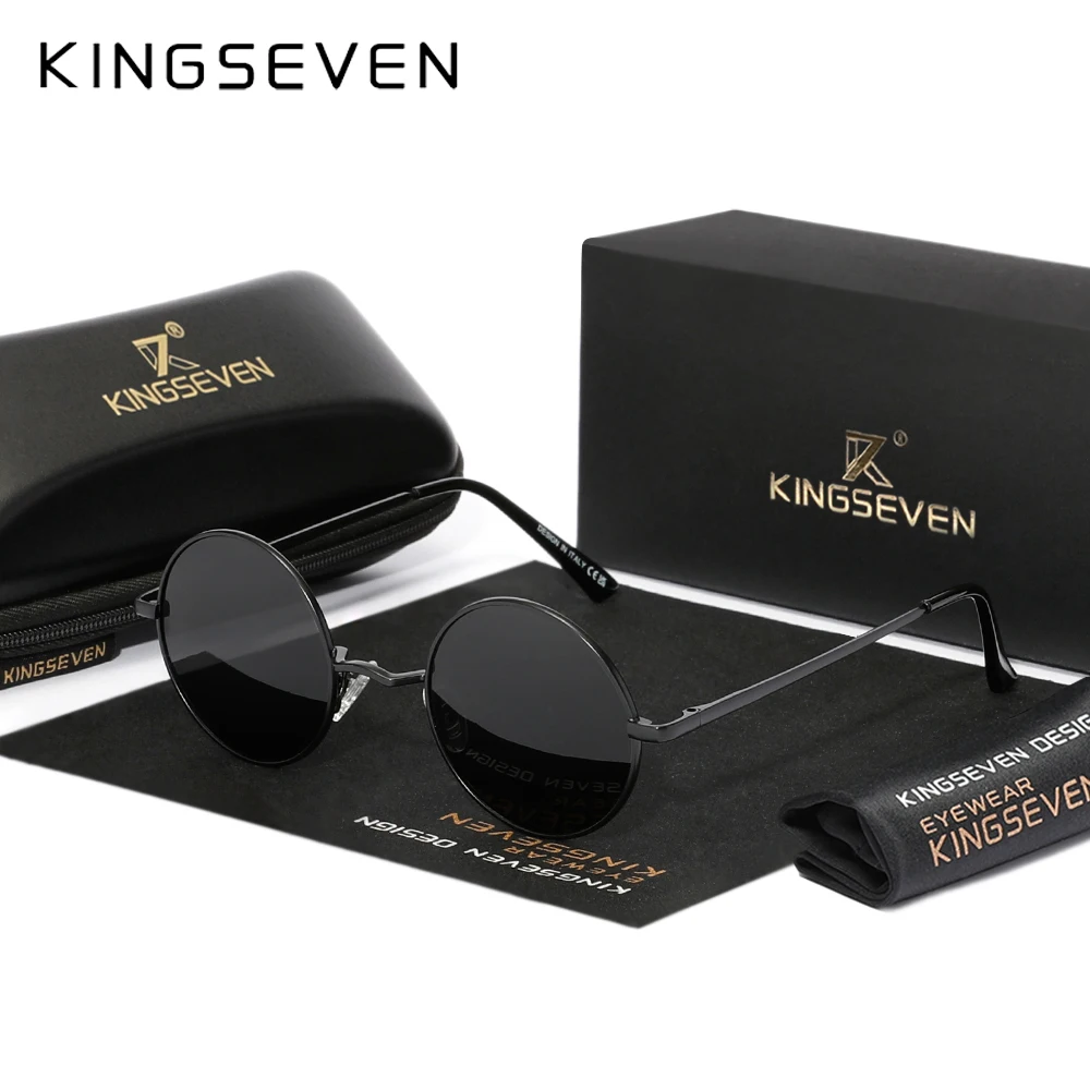KINGSEVEN Vintage beliebte Punk-Sonnenbrille für Männer und Frauen, runde polarisierte Sonnenbrille, Party, Strand, Reisen, blendfreie Brille