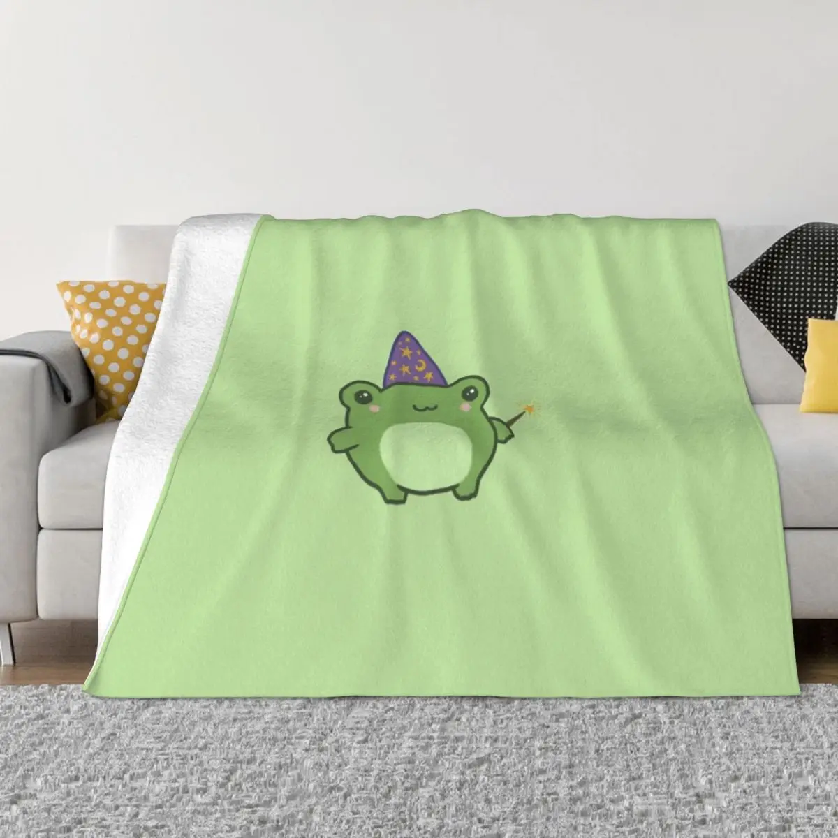 

Chubby Frog Wizard: Cottagecore Kawaii Toad with Magic Wand, Purple Cap, Ideal Fantasy Gift for Teens and Kids Throw Blanket