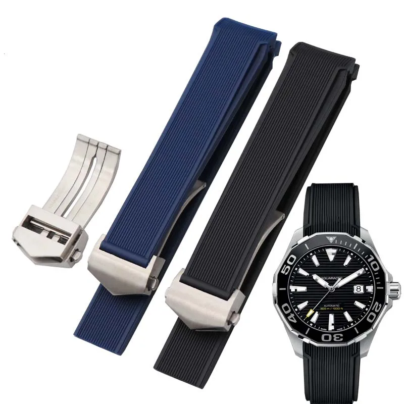 Rubber watchband for TAG Heuer competition diving 300 500 WAY111/211 wrist band with folding buckle 21.5mm waterproof straps