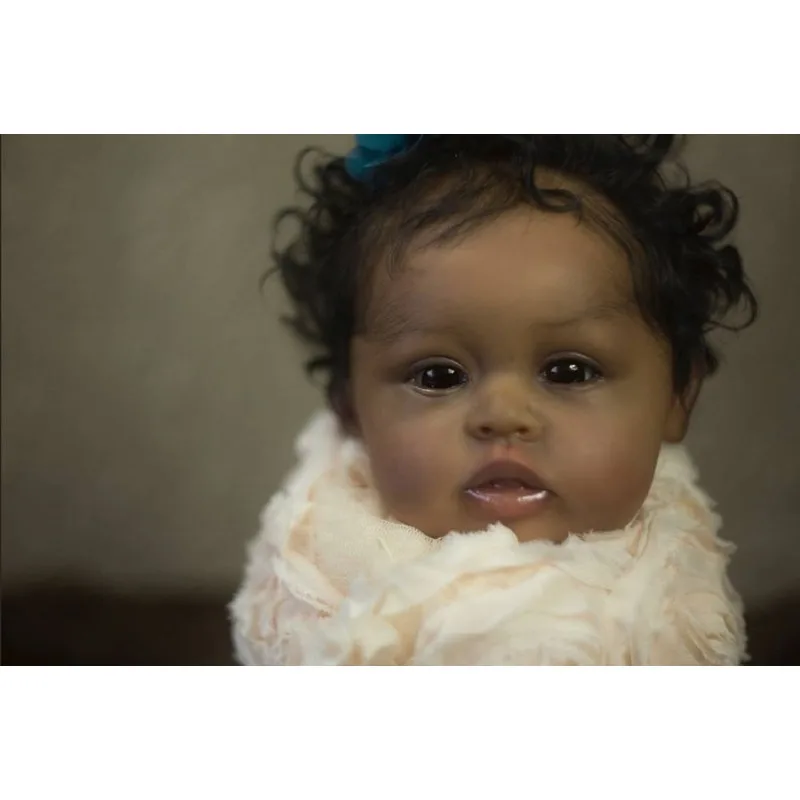 20inch Dark Skin Already Painted  Reborn Doll Kit Gannett with Black Curly Hair Unfinished DIY Doll Parts