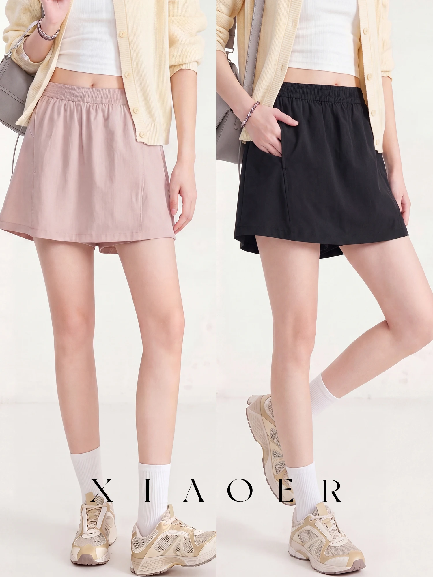 Quick Dry Skirt Pants Women's Lightweight Summer Loose Waist Elastic Band Cool Feeling Smooth Fabric Anti-Light Walking