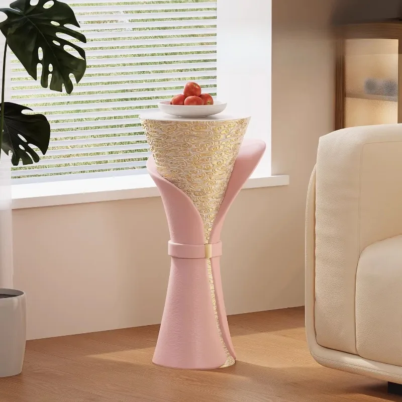 hh-Modern Luxury Side Table with Cloud Pattern Embossing, Curved Hourglass Accent Table for Living Room & Bedroom^