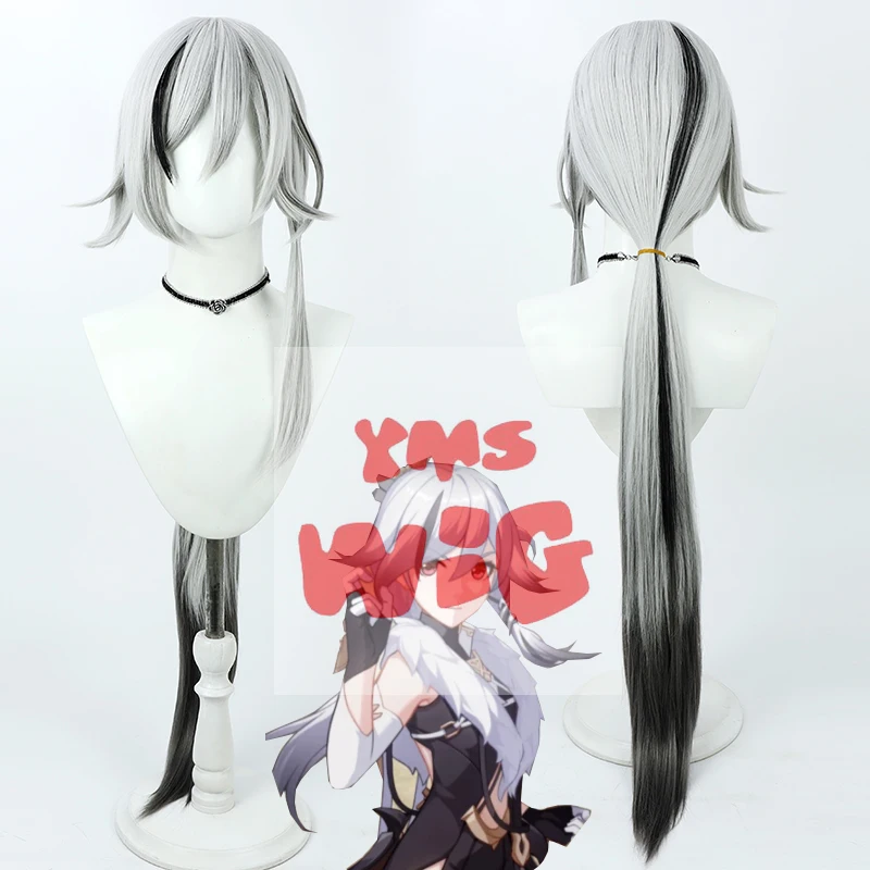 

Honkai Impact Fu Hua Cosplay Wig Gray 100cm Long Black Mixed Heat Resistant Synthetic Hair Halloween Role Play + Free Wig Cap