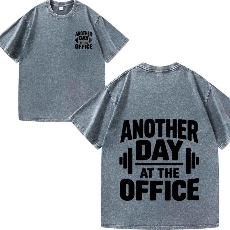 تي شيرت رجالي رمادي يوم آخر في المكتب مطبوع في صالة الألعاب الرياضية واللياقة البدنية ملابس كاجوال بأكمام قصيرة