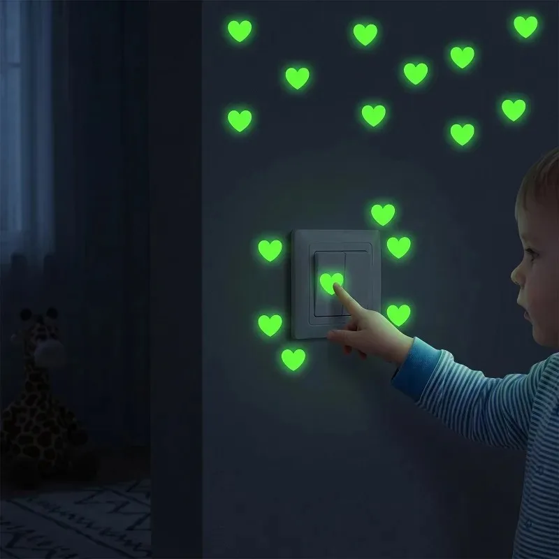 10 Sheets Fluorescent Heart Switch Plate Sticker Glow in The Dark Self Adhesive Wall Decal for Socket Light Switch Night Finder