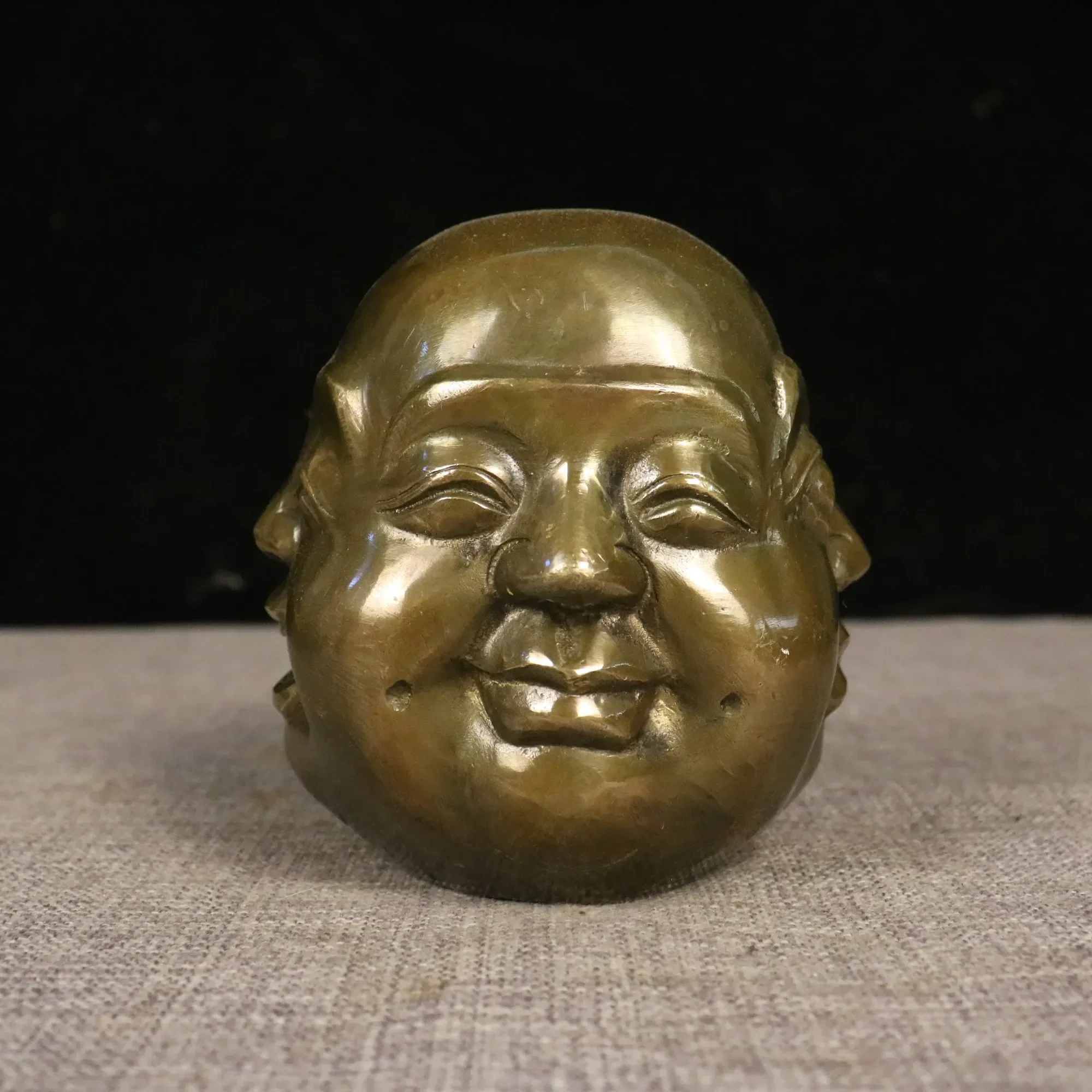 5.6 Inch Brass Maitreya Buddha Head Statue 4 Face Expression Tibetan Buddhism Copper Figure Home Fengshui Decor Gift