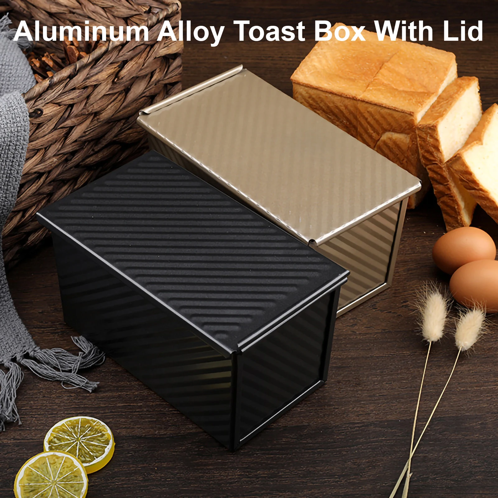 1Pcs Rectangle Loaf Pan with Cover Bread Baking Mould Cake Toast Non-Stick Toast Box with Lid Aluminized Steel Bread Mould