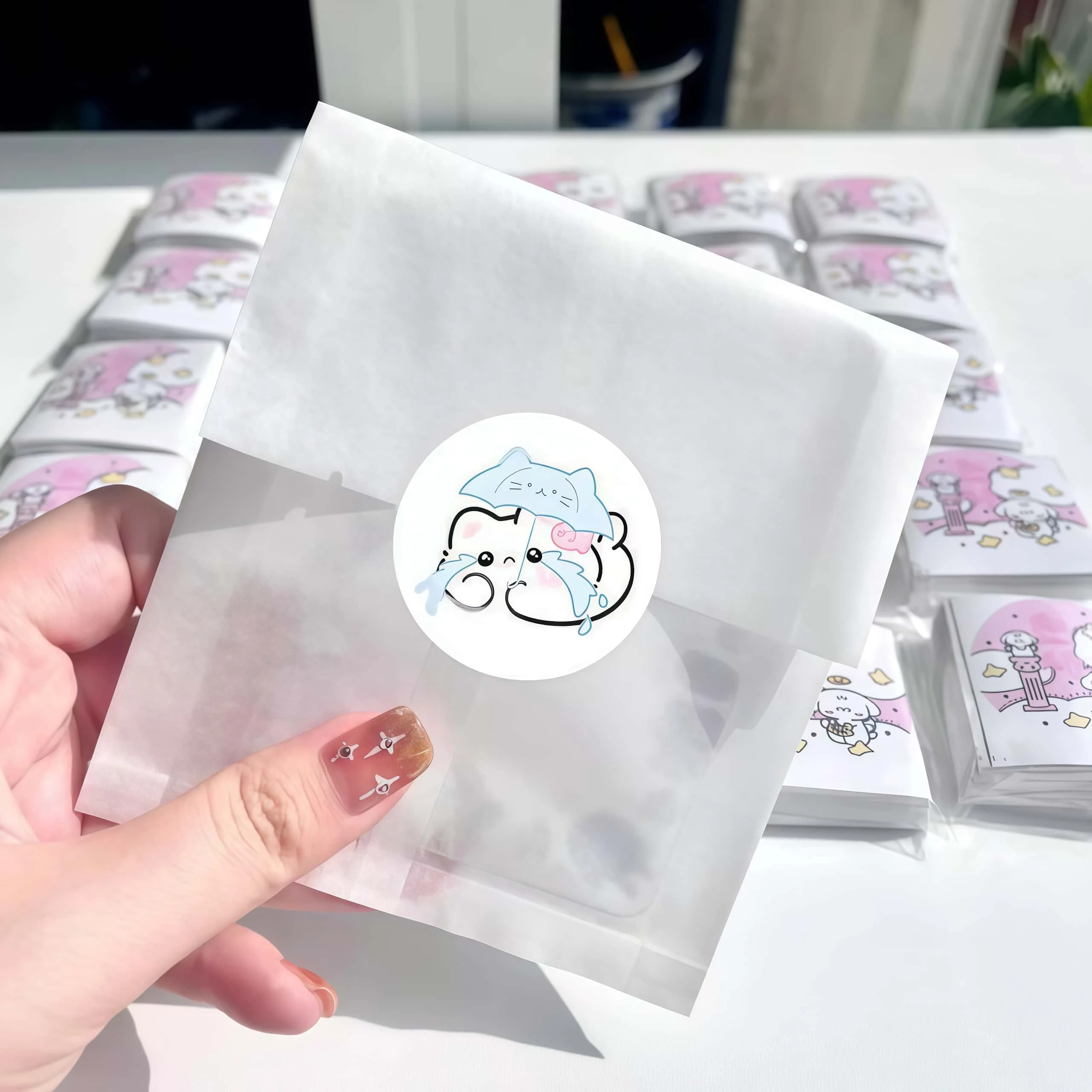 500Pcs Cute Pink Blush Kitten Sticker Roll, Soft Pastel Multi‑Expression Cat Decals for Journaling, DIY Crafts & Package Sealing view 6