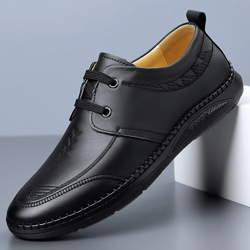 Fashion Men Loafers Korean Style Soft Leather Slip-on Shoes Man Daily Casual Lazy Shoe Boat Shoes Soft Non Slip Vulcanized Shoes