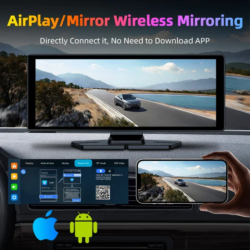 10.26 Inch 4K Dash Cam Wireless Carplay&Android Auto DVR GPS Navigation Video Dashboard Mirror Monitor Car DVRS Rearview Camera