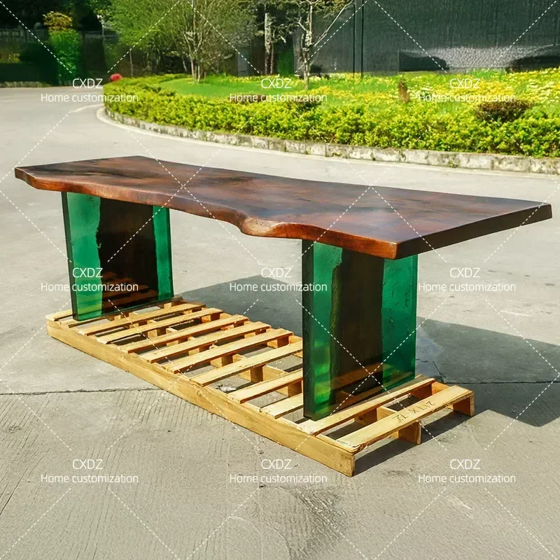 J736 Solid Wood Epoxy Resin River Table 2.5m Large Flat Log Tea Drinking Desk Customizable Natural Edge Coffee Table