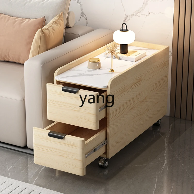 LHH side cabinet crevice small side few movable rock slab solid wood leather storage side cabinet